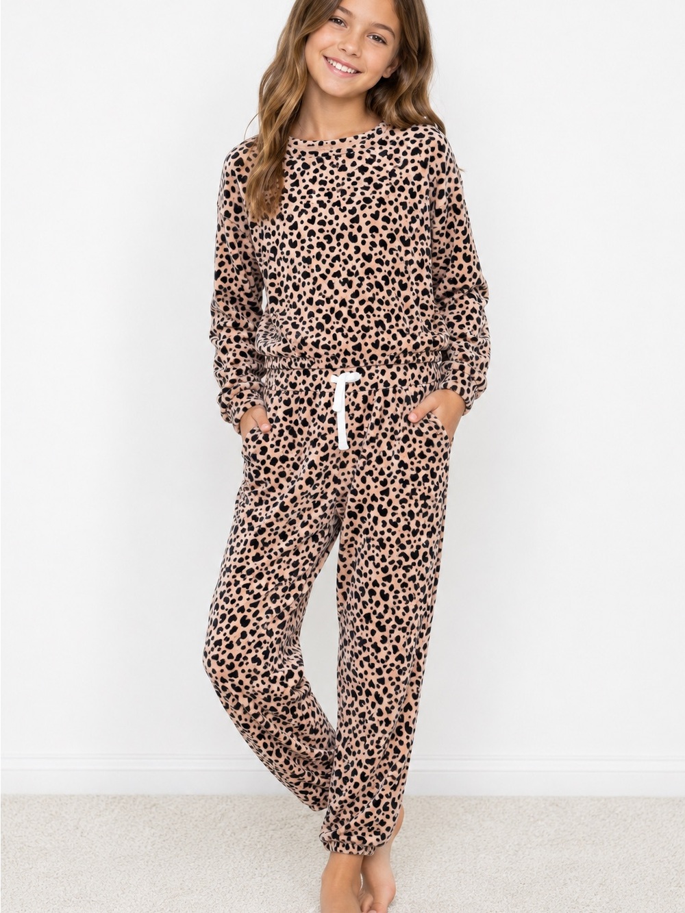 3/$25 Cat & Jack SWEATSHIRT Leopard Velour Girls L 10/12 Animal Print